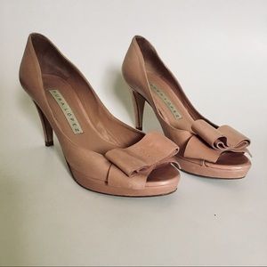 Pura Lopez | Leather Peep Toe Bow Front Heels